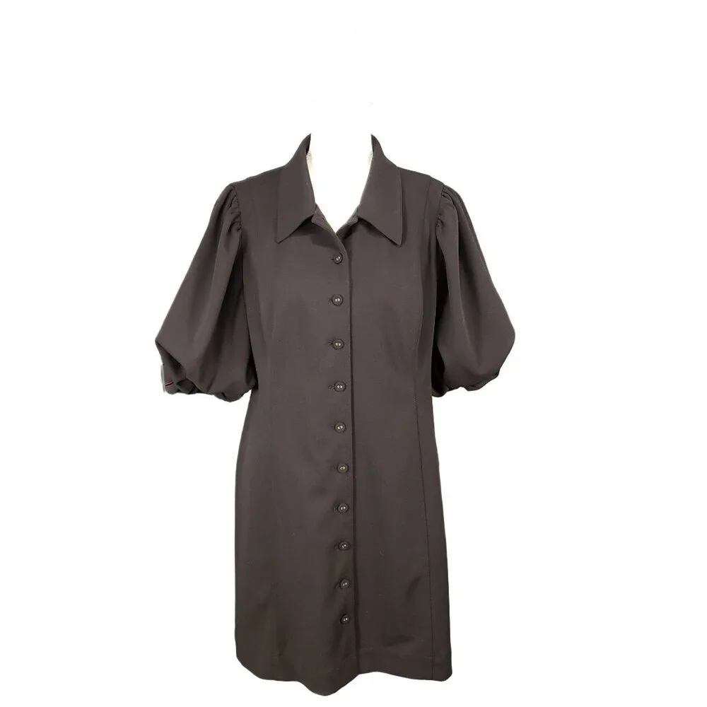 Calvin Klein Women’s Black Puff Sleeve Shirt Dress Size 12 - Picture 5 of 12